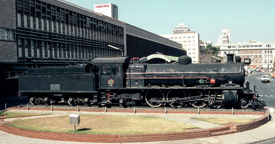 Class 16B 4-6-2 no. 805 plinthed outside Johannesburg station.