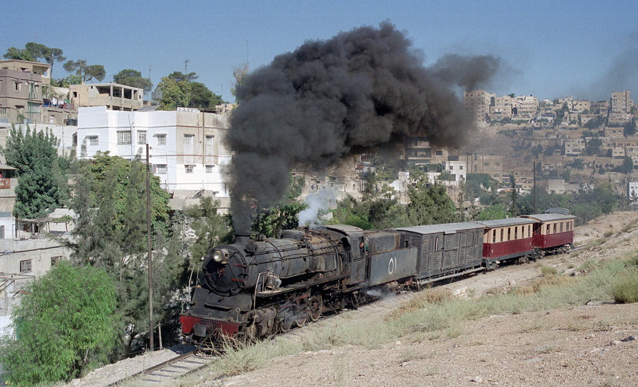 Steam locomotive 51 on train south of Amman station, Hedjaz Railway, Jordan