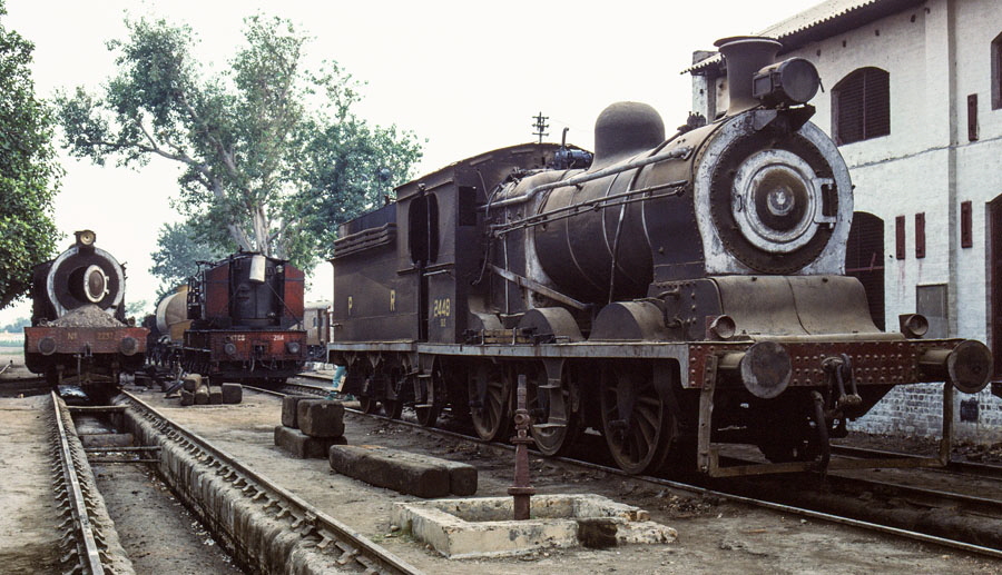 Oil-fired class SGS (Standard Goods, Superheated) 0-6-0 2448 (built by Vulcan Foundry, 1920) at Kotri Junction shed, Pakistan