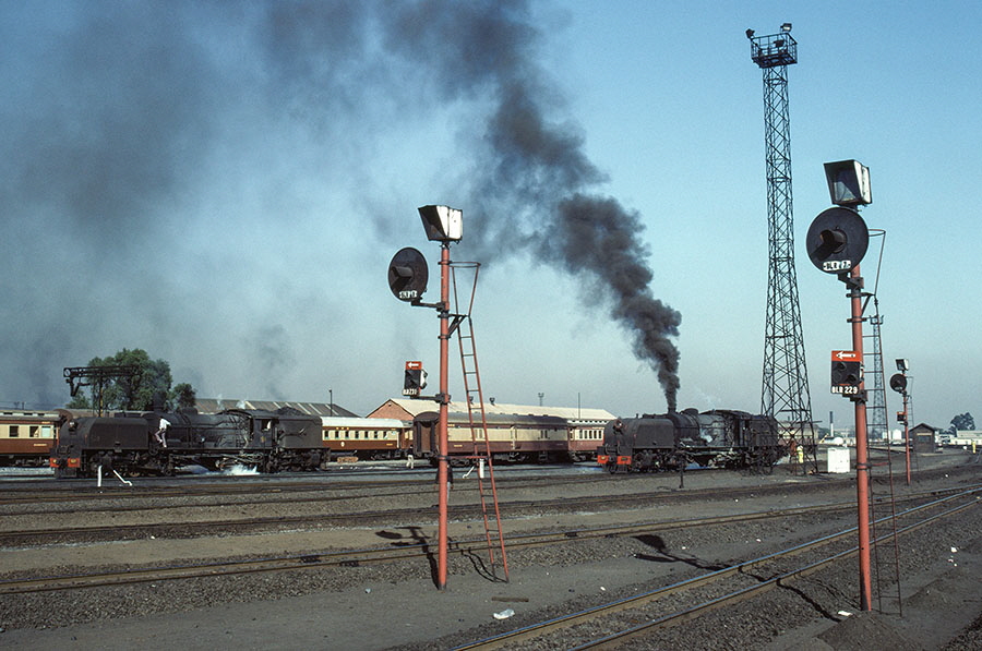 NRZ 14A class 2-6-2+2-6-2 'Garratt' steam locomotives nos. 520 & 511 on shunting duties at Bulawayo, Zimbabwe