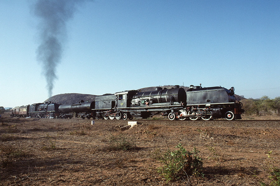 NRZ 14A class 2-6-2+2-6-2 'Garratt' nos. 515 & 517 between Mbalabala and Gwanda, Zimbabwe