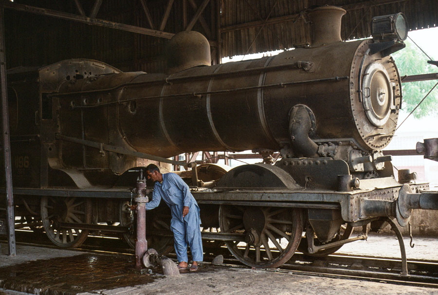 Steam locomotive SGC 0-6-0 1196 at Kotri Junction locomotive shed, Pakistan