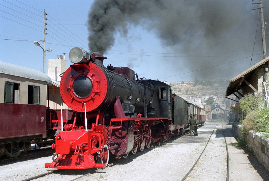 Steam locomotive 71 & train at Amman station, Hedjaz Railway, Jordan