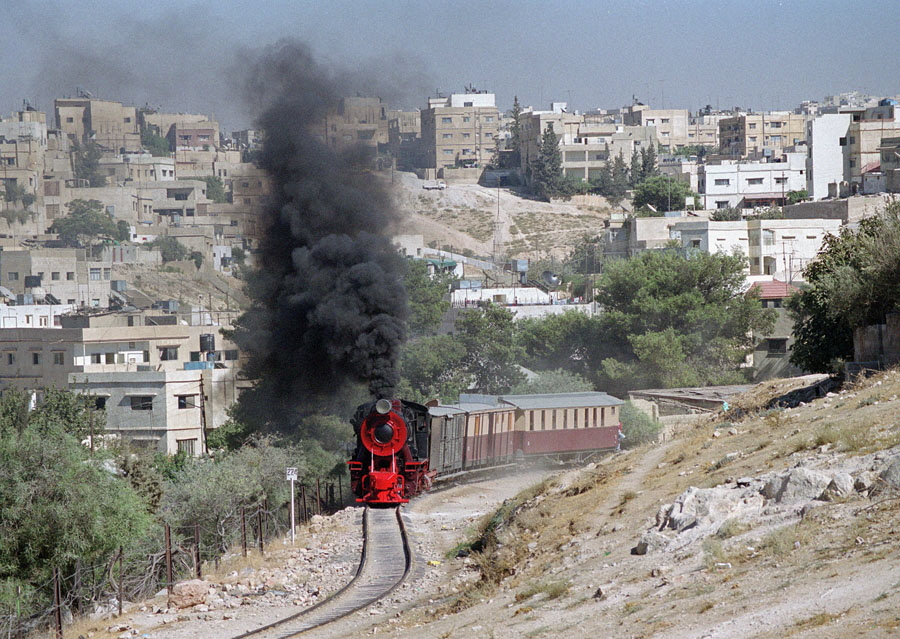 Steam locomotive 71 & train south of Amman station, Hedjaz Railway, Jordan