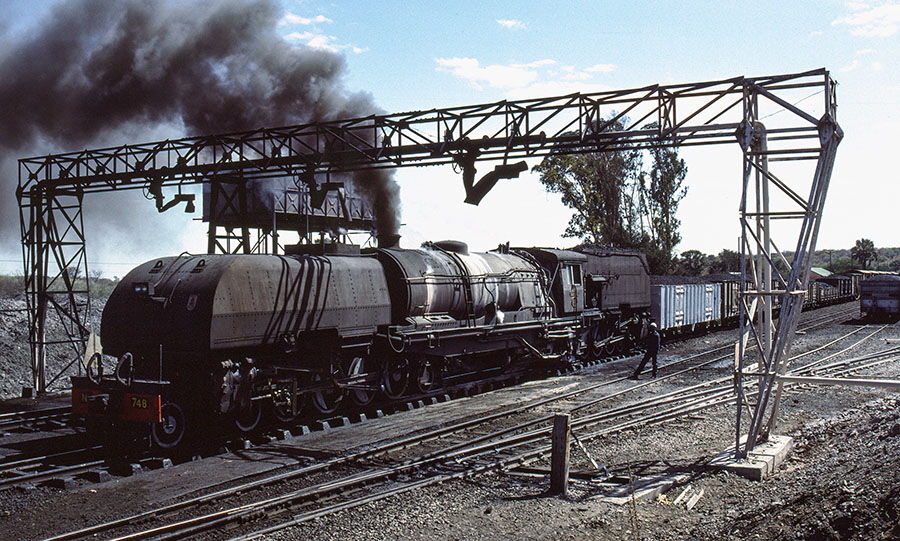 NRZ 20A class 4-8-2+2-8-4 no. 748 'Lukozi' has a stop for servicing at Sawmills, Zimbabwe