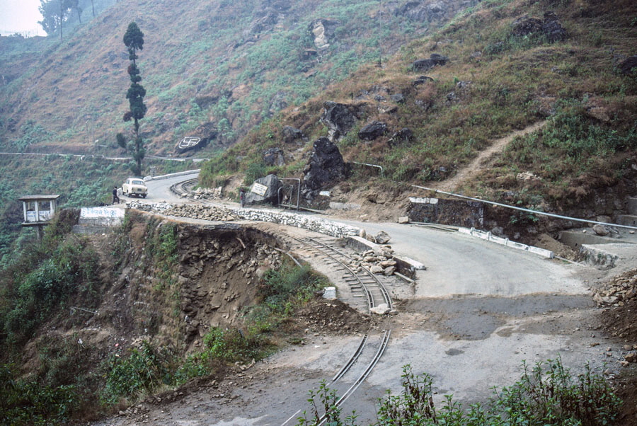 ite of landslide on the Darjeeling Himalayan Railway, undermining the track between Kurseong and Darjeeling, India