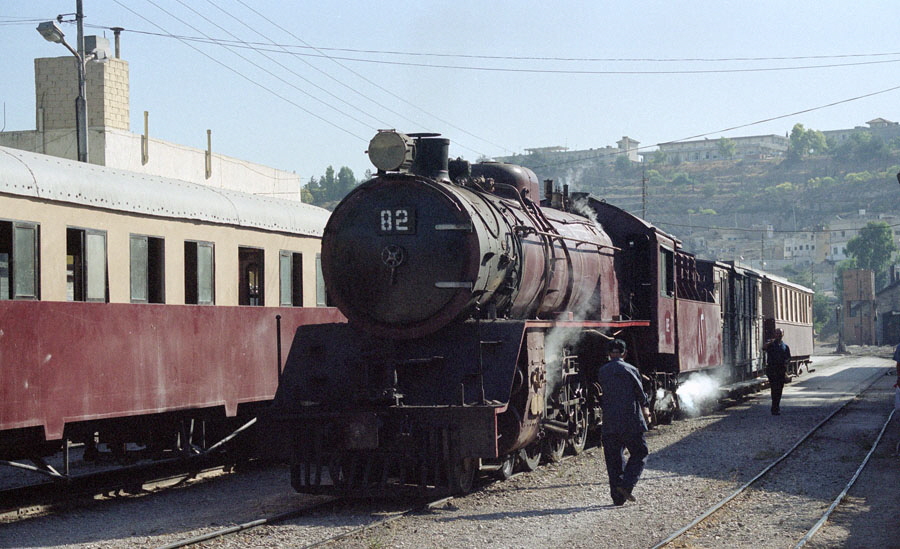Steam locomotive 82 & train at Amman station, Hedjaz Railway, Jordan