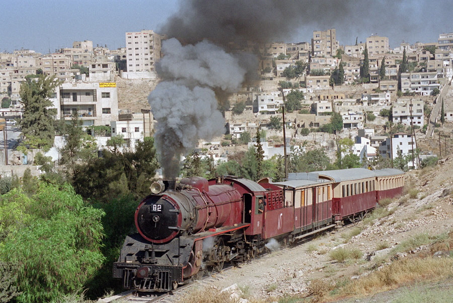 Steam locomotive 82 & train south of Amman station, Hedjaz Railway, Jordan