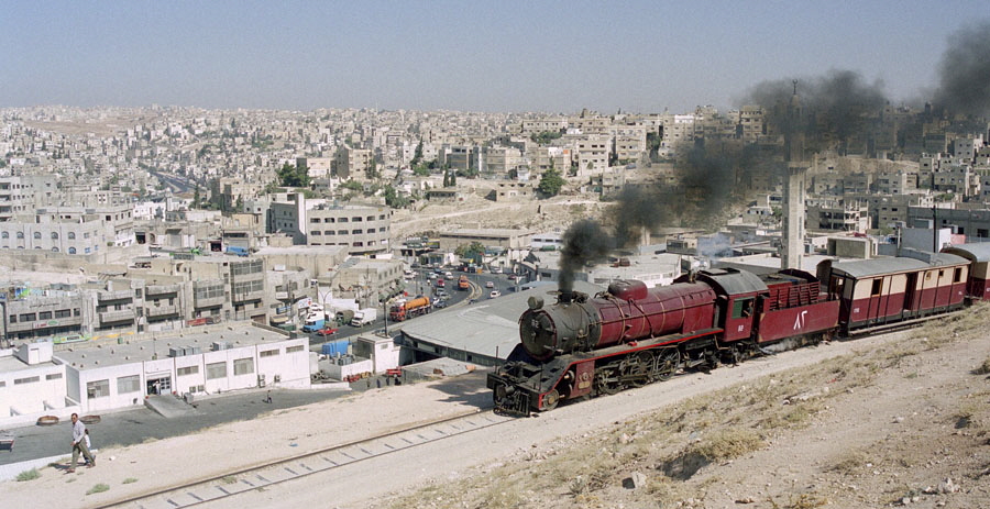 Steam locomotive 82 & train south of Amman station, Hedjaz Railway, Jordan