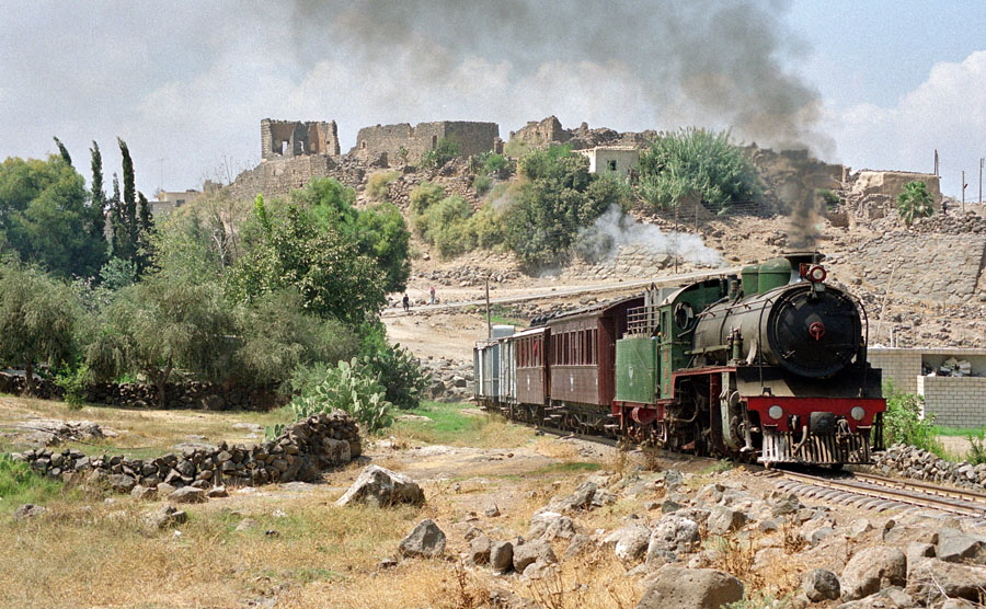 Steam locomotive 262 with train from Yarmuk Gorge, Hedjaz Railway, Syria