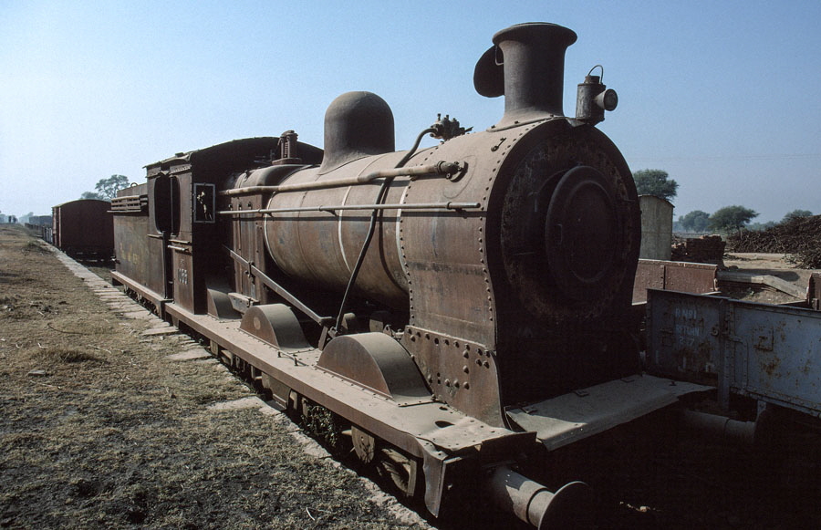 Broad gauge, oil fired, steam locomotive at Malakwal station, Pakistan, 21st December 1993