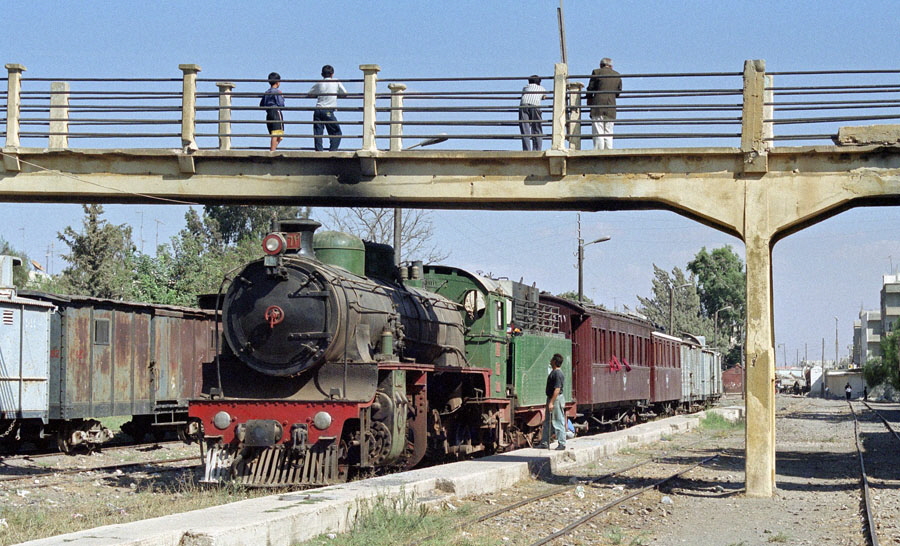Steam locomotive 262 with train at Daraa station, Hedjaz Railway, Syria