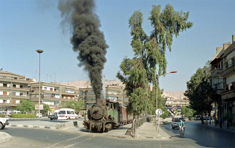 Steam train travelling through Damascus, Hedjaz Railway, Syria