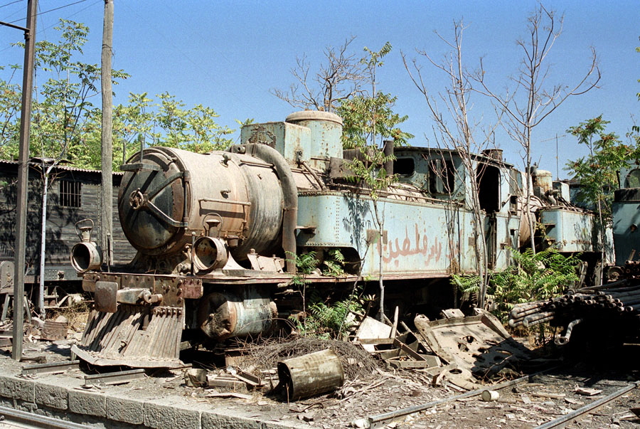 Derelict steam locomotives alongside Cadem Works, Damascus, Hedjaz Railway, Damascus