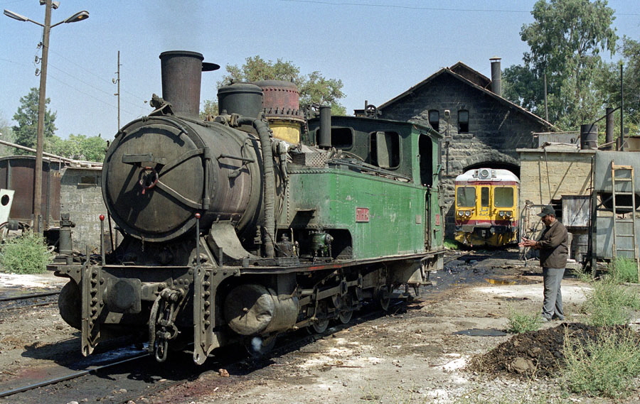 Steam locomotive being serviced, Cadem Works, Damascus, Hedjaz Railway, Damascus