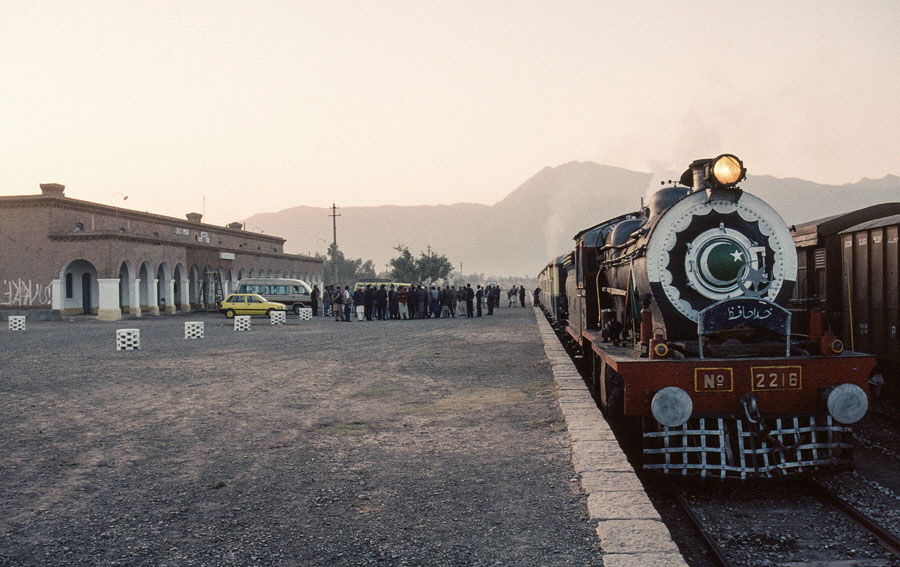 Broad gauge, oil fired, class HGS 2-8-0 locomotive 2216 at Jamrud after returning down the Khyber Pass, 23rd December 1993