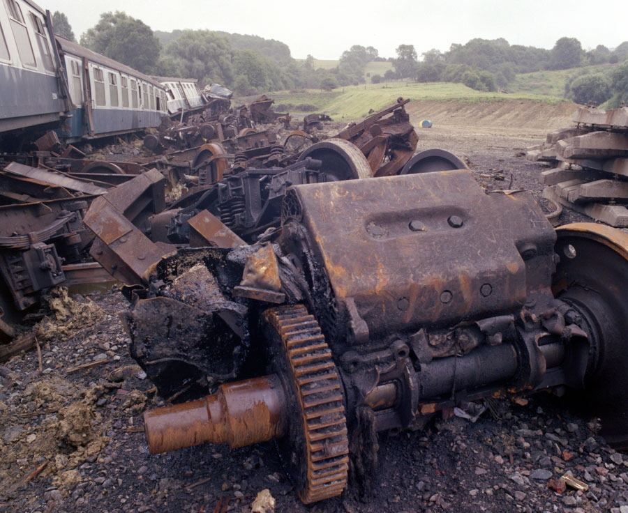 Nuclear-Flask Crash Test, class-46 locomotive traction motor, Old Dalby