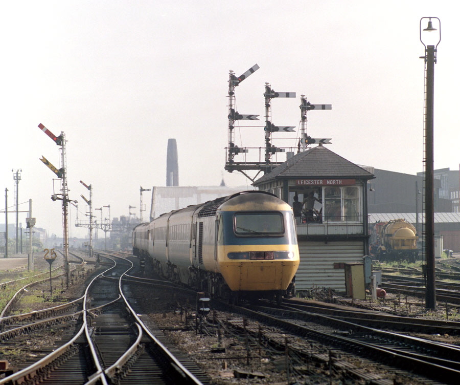 HST, Leicester North signal box, old semaphore signals