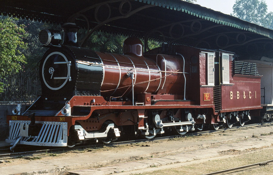 Metre gauge, steam locomotive, class M2 4-4-0 162 at the National Railway Museum, Delhi, India, 26th December 1993.