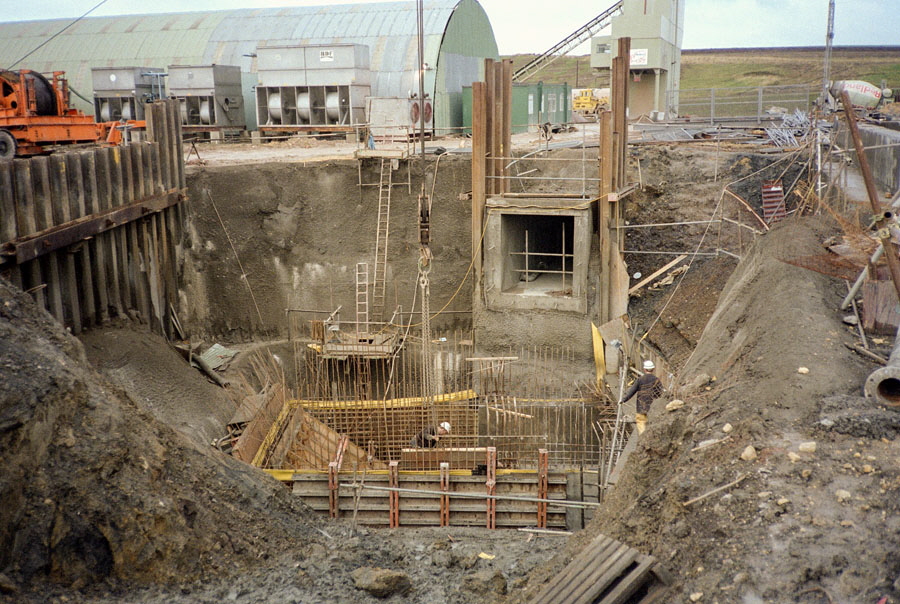 Foundations under construction next to the west temporary headgear at the new Asfordby Coal Mine