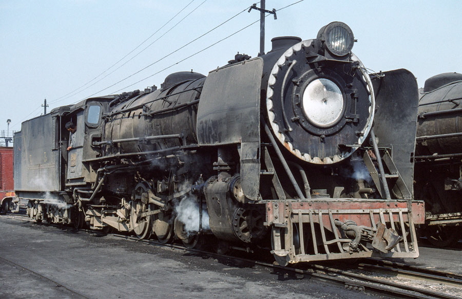 Metre gauge stem locomotive, class YG 2-8-2 3543, at Bareilly City locomotive shed, India, 27th December 1993