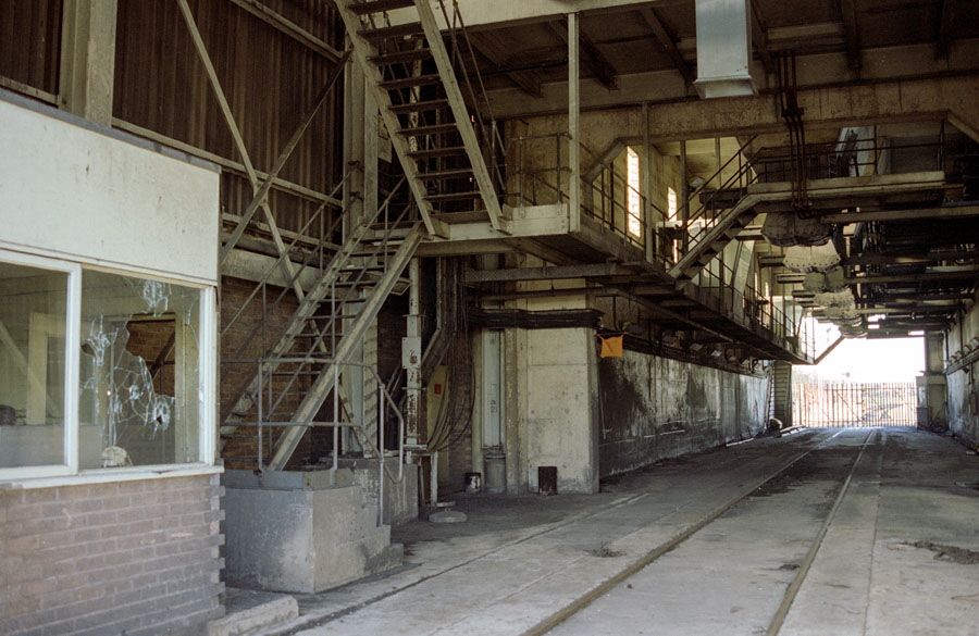 Looking inside the south end of the abandoned rapid coal loader at Bagworth