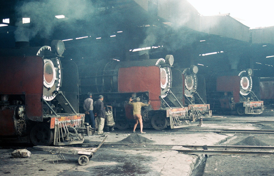 Gorakhpur roundhouse and metre gauge steam locomotives, India, 28th December 1993