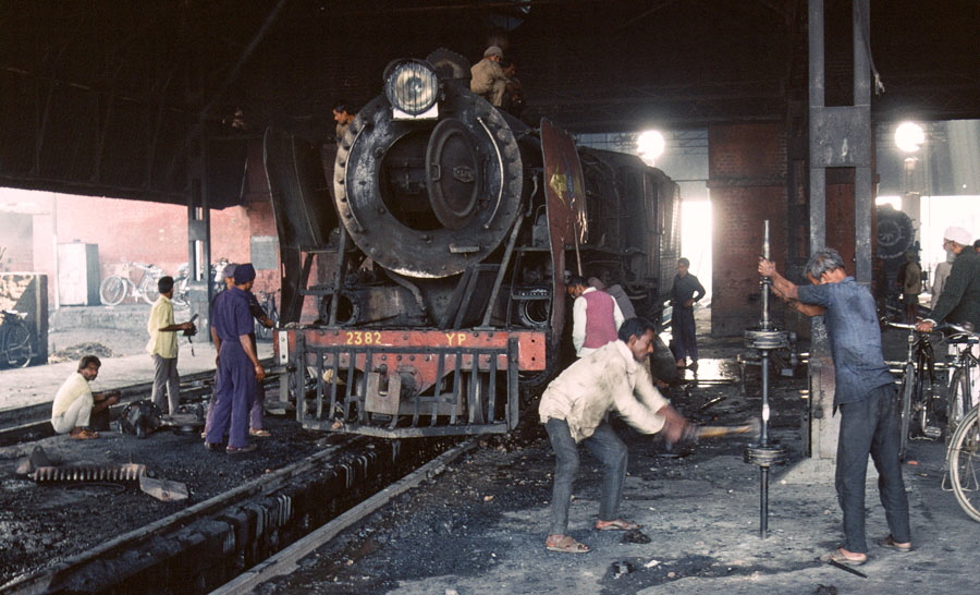 Metre gauge steam locomotive class YP 4-6-2 2382 under repair in Samastipur locomotive shed, India, 29th December 1993